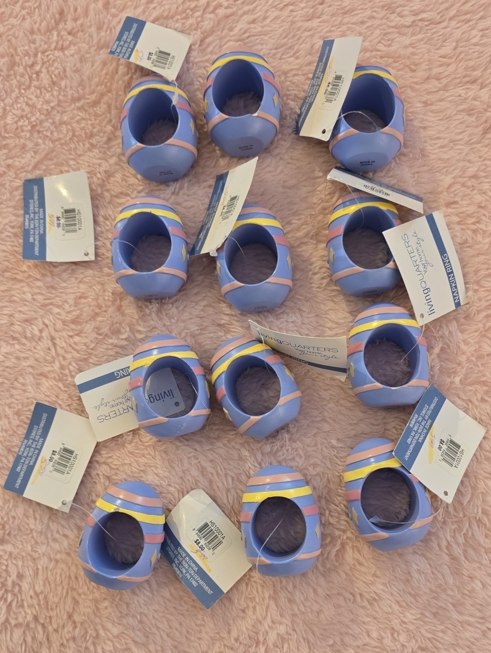 Living Quarters Pastel Blue Stripe Napkin Rings - Set of 12